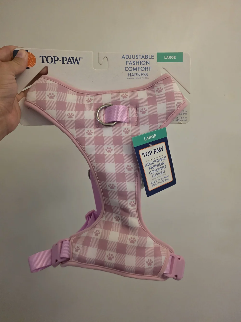 Top Paw Pink Check Adjustable Fashion Comfort Harness - Large